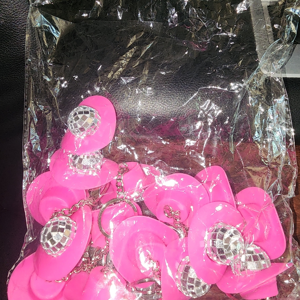 Pink Pacifier Keychains with Disco Ball Charm